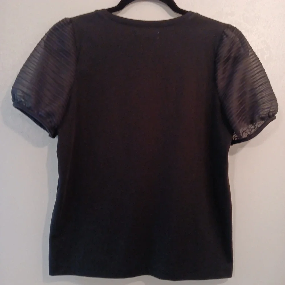 Madewell Women's Blouse Sz XXS  Black‎ Sheer Puff Short Sleeves